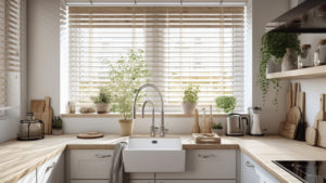wooden blind over kitchen sink from 1 stop blinds